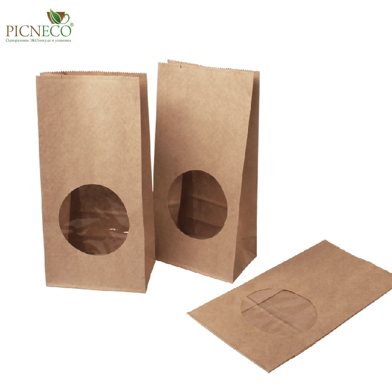 товар Крафт пакет с окном 70 мм, прямоугольное дно, 100*60*200 мм KPR010